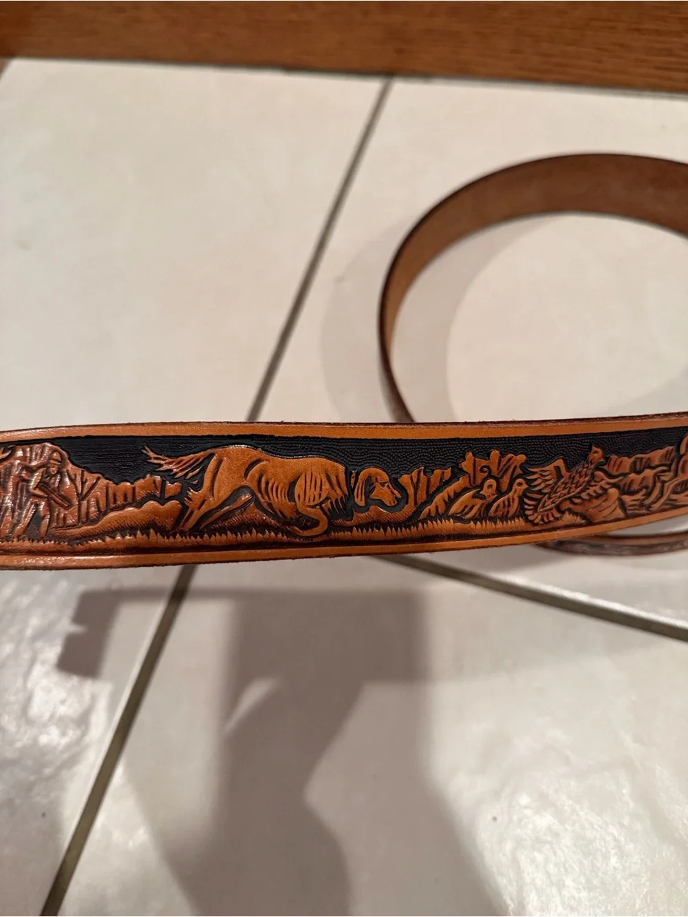 Vintage Tooled Leather Western Belt Animals